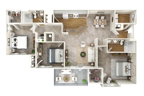 Floor plan for 3 beds, 2 baths, 1428 sqft